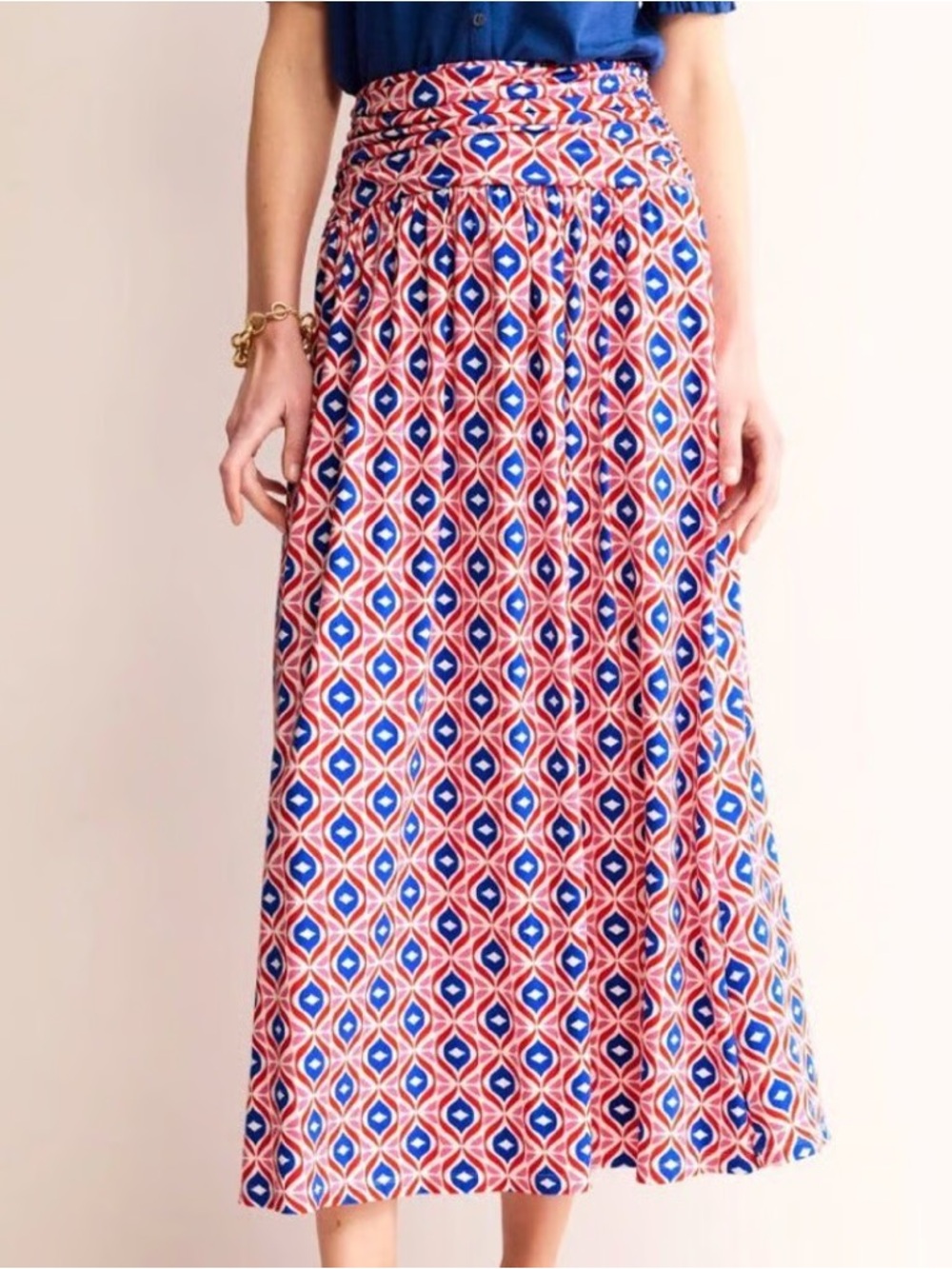 Boden Rosaline Jersey Maxi Skirt Pull-On in Rubicondo Diamond Wave US 4Petite